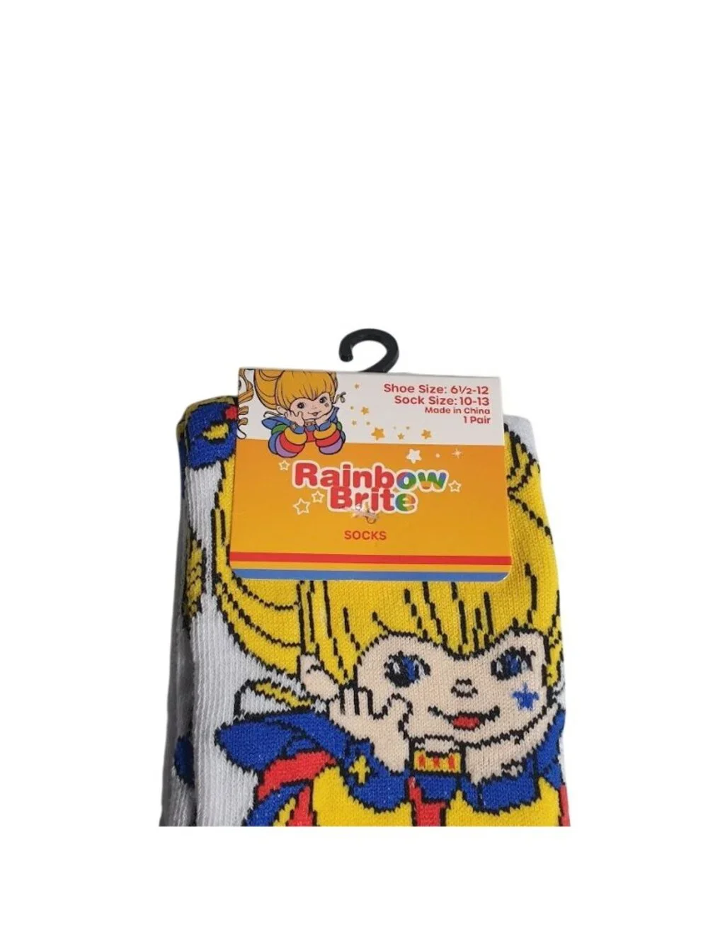 Rainbow Brite White Blue Yellow Red Socks Shoe Size 6.5 to 2 Cartoon Doll Gift
